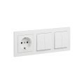 Legrand - 2x двоен серийен ключ №5 и домашна розетка SCHUKO с рамка SUNO 250V бяла