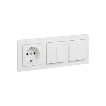 Legrand - 2x двоен серийен ключ №5 и домашна розетка SCHUKO с рамка SUNO 250V бяла