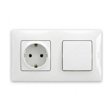 Legrand - Битов SCHUKO контакт и еднополюсен ключ № 1 с рамка NILOE 250V бял