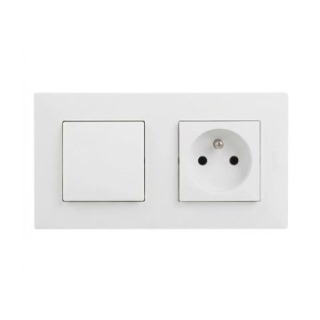 Legrand - Битова розетка и еднополюсен ключ № 1 с рамка NILOE STEP 250V в бял цвят