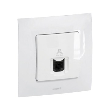 Legrand - Бяла Ethernet розетка RJ45 с рамка NILOE