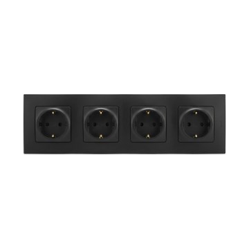 Legrand - Четворна домашна SCHUKO розетка с рамка NILOE 250V черна