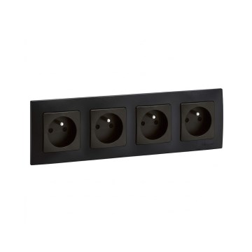 Legrand - Четворна домашна контактна розетка с рамка NILOE 250V черна