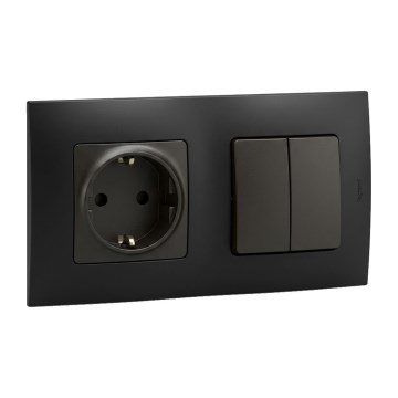 Legrand - домашен SCHUKO контакт и двоен серийен ключ № 5 с рамка NILOE 250V черен