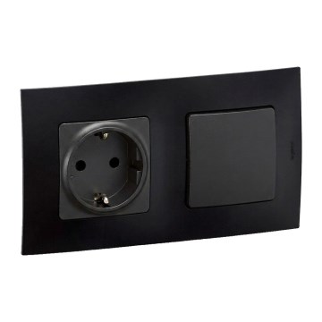 Legrand - Домашен SCHUKO контакт и стълбищен ключ № 6 с рамка NILOE 250V в черно