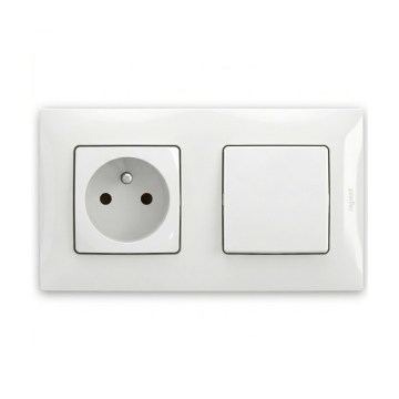 Legrand - Домашен контакт и еднополюсен ключ № 1 с рамка NILOE 250V бял
