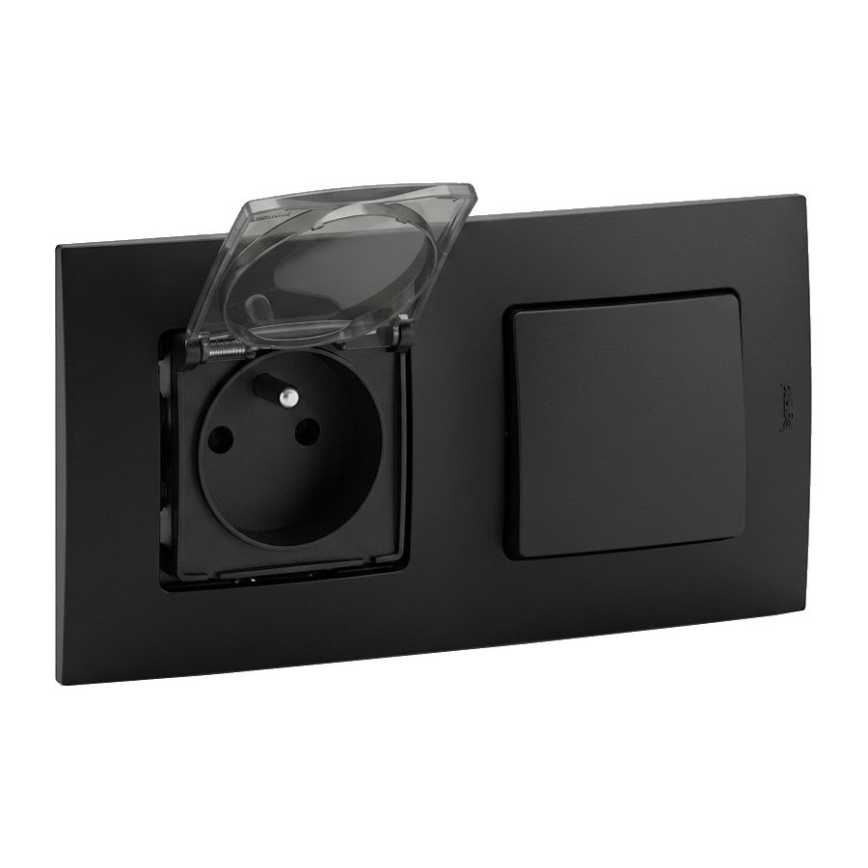 Legrand - Домашна розетка и еднополюсен ключ № 1 с рамка NILOE 250V в черно