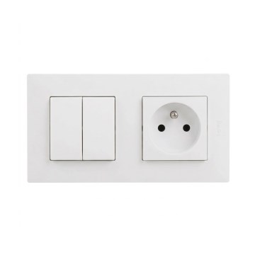 Legrand - Домашна контактна розетка и двоен сериен ключ №5 с рамка NILOE STEP, 250V, в бял цвят
