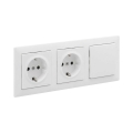 Legrand - Двоен домашен SCHUKO контакт и еднополюсен ключ № 1 с рамка SUNO 250V бял