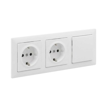 Legrand - Двоен домашен SCHUKO контакт и еднополюсен ключ № 1 с рамка SUNO 250V бял