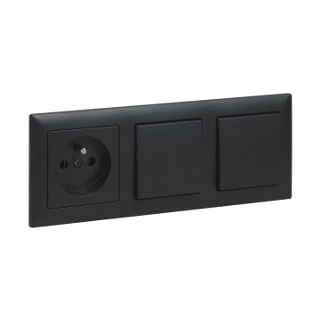 Legrand - Двоен еднополюсен ключ № 1 и битова розетка с рамка SUNO 250V черен