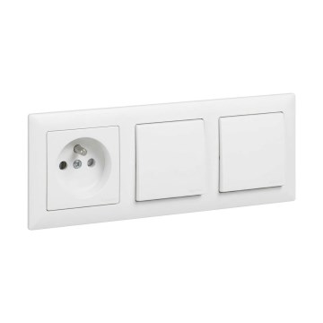 Legrand - Двоен еднополюсен ключ № 1 и домашен контакт с рамка SUNO 250V бял