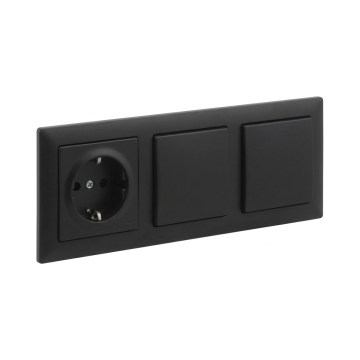 Legrand - Двоен еднополюсен ключ № 1 и домашен контакт SCHUKO с рамка SUNO 250V черен