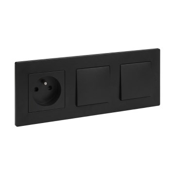 Legrand - Двоен еднополюсен ключ № 1 и домашна розетка с рамка NILOE STEP 250V черен