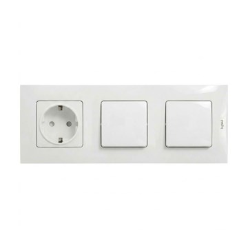 Legrand - Двоен еднополюсен ключ № 1 и домашна SCHUKO розетка с рамка NILOE 250V в бял цвят