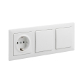 Legrand - Двоен еднополюсен ключ № 1 и домашна SCHUKO розетка с рамка SUNO 250V в бял цвят
