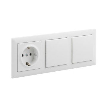 Legrand - Двоен еднополюсен ключ № 1 и домашна SCHUKO розетка с рамка SUNO 250V в бял цвят