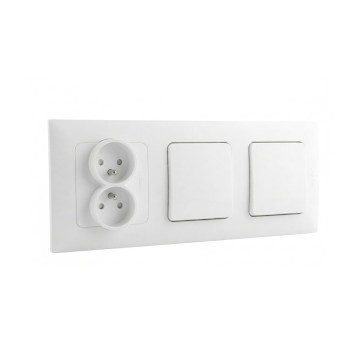 Legrand - Двоен еднополюсен ключ № 1 и двойна домашна розетка с рамка NILOE 250V бяла