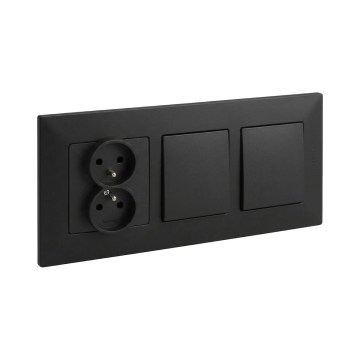 Legrand - Двоен еднополюсен ключ № 1 и двойна домашна розетка с рамка NILOE STEP 250V, черна