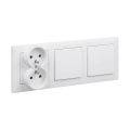 Legrand - Двоен еднополюсен ключ № 1 и двойна домашна розетка с рамка SUNO 250V бяла