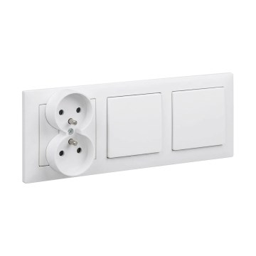 Legrand - Двоен еднополюсен ключ № 1 и двойна домашна розетка с рамка SUNO 250V бяла