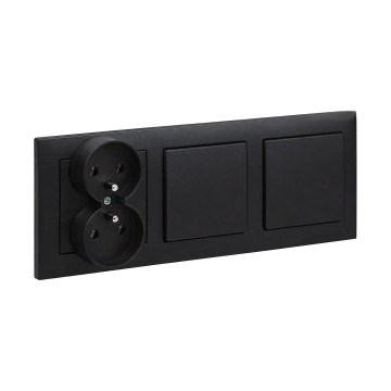 Legrand - Двоен еднополюсен ключ № 1 и двойна домакинска розетка с рамка SUNO 250V черна