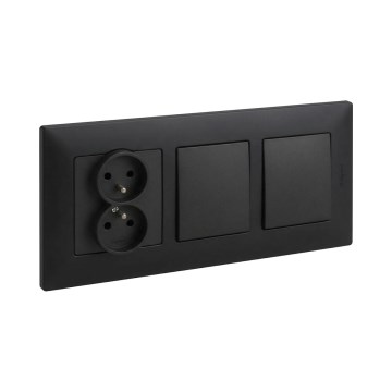 Legrand - Двоен еднополюсен ключ № 1 и двойна розетка с рамка NILOE 250V черна