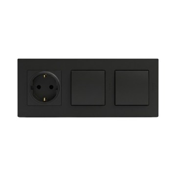 Legrand - Двоен еднополюсен ключ №1 и битов SCHUKO контакт с рамка NELOE STEP 250V, черен