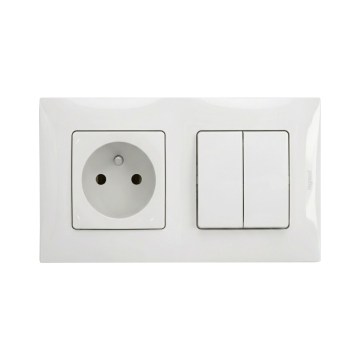 Legrand - Двоен сериен ключ №5 и домашен контакт с рамка NILOE 250V бял