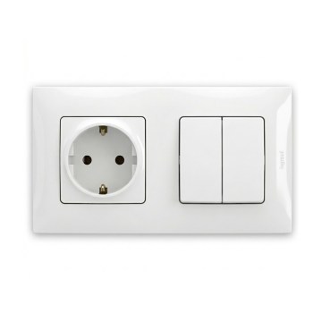 Legrand - Двоен серийен ключ № 5 и SCHUKO домашна розетка с рамка NILOE, 250 V, бяла