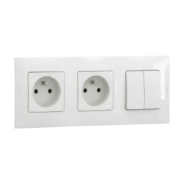 Legrand - Двоен стенен контакт и двоен серийен ключ № 5 с рамка NILOE 250V, бяла