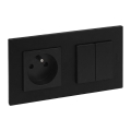 Legrand - Двоен стълбищен ключ 6+6 и домашна розетка с рамка NILOE STEP 250V черна