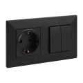Legrand - Двоен стълбищен ключ 6+6 и домашна розетка SCHUKO с рамка NILOE STEP 250V черен
