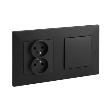 Legrand - Двойна битова розетка и еднополюсен ключ с рамка NILOE STEP 250V черен