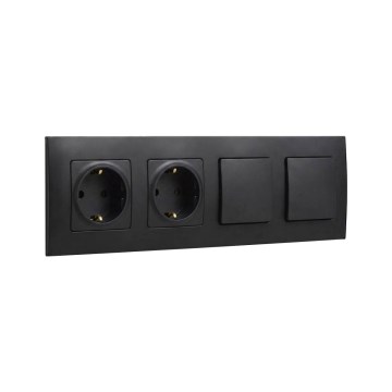 Legrand - Двойна битова SCHUKO розетка и двоен еднополюсен ключ № 1 с рамка NILOE 250V черен
