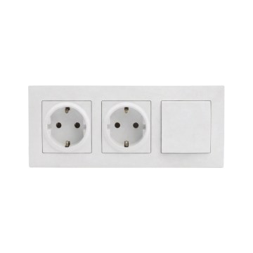 Legrand - Двойна битова SCHUKO контактна розетка и еднополюсен ключ № 1 с рамка NILOE STEP 250V бяла