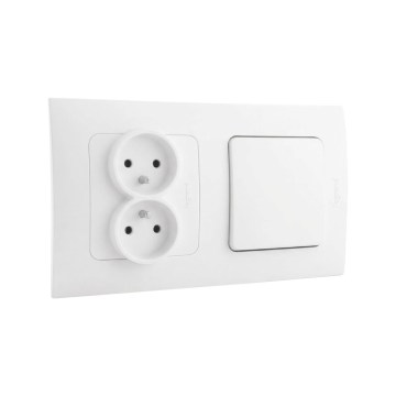 Legrand - Двойна домашна електрическа розетка и еднополюсен ключ № 1 с рамка NILOE 250V бяла