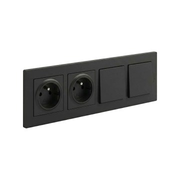 Legrand - Двойна домашна розетка и двоен еднополюсен ключ № 1 с рамка NILOE STEP 250V черна