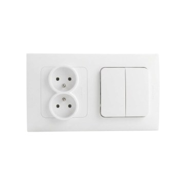 Legrand - Двойна домашна розетка и двоен серийен ключ № 5 с рамка NILOE STEP 250V бяла
