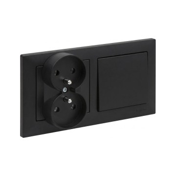 Legrand - Двойна домашна розетка и еднополюсен ключ № 1 с рамка SUNO 250V в черно