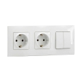 Legrand - двойна домашна SCHUKO розетка и двоен серийен ключ № 5 с рамка NILOE 250V бяла