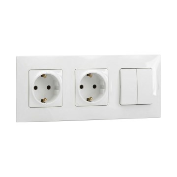 Legrand - двойна домашна SCHUKO розетка и двоен серийен ключ № 5 с рамка NILOE 250V бяла