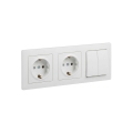Legrand - Двойна домашна SCHUKO розетка и двоен серийен ключ № 5 с рамка SUNO 250V бяла