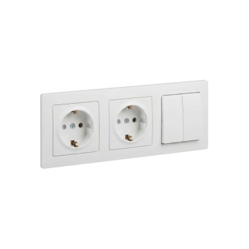 Legrand - Двойна домашна SCHUKO розетка и двоен серийен ключ № 5 с рамка SUNO 250V бяла