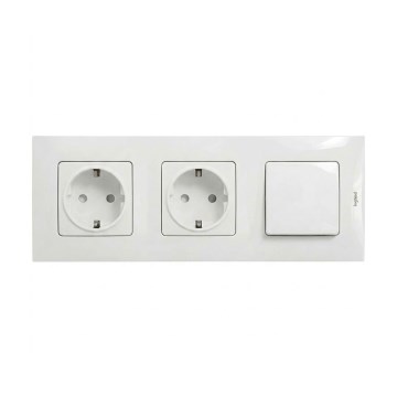 Legrand - Двойна домашна SCHUKO-розетка и еднополюсен ключ № 1 с рамка NILOE 250V бяла