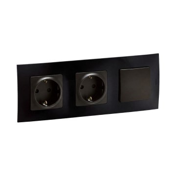 Legrand - Двойна домашна SCHUKO розетка и еднополюсен ключ № 1 с рамка NILOE 250V черна