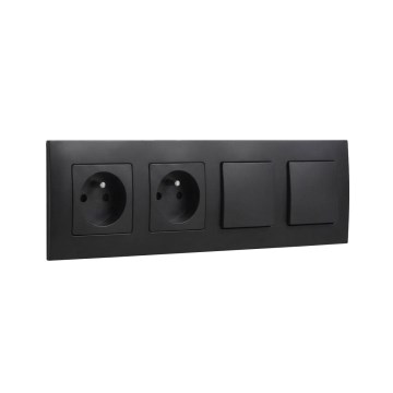 Legrand - Двойна домакинска розетка и двоен еднополюсен ключ № 1 с рамка NILOE 250V черен