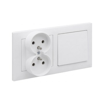 Legrand - Двойна домакинска розетка и еднополюсен ключ № 1 с рамка SUNO 250V бяла