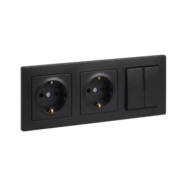 Legrand - Двойна стенна SCHUKO розетка и двоен серийен ключ № 5 с рамка SUNO 250V в черно