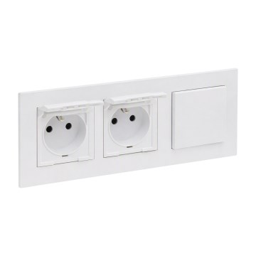 Legrand - Двойна външна домашна розетка и еднополюсен ключ № 1 с рамка NILOE STEP 250V бяла
